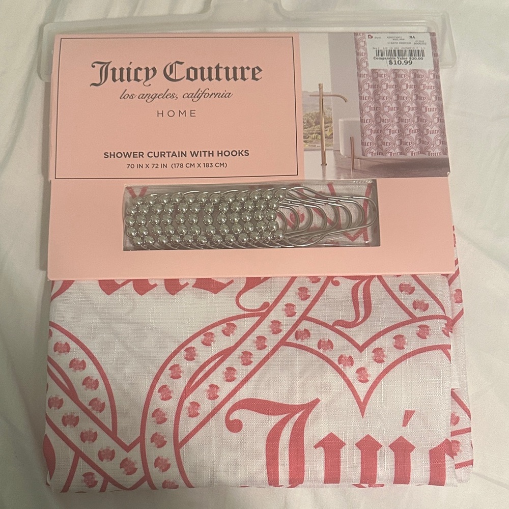 Juicy Couture Pink and White Shower Curtain Set